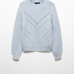 Mango Blue Crew Neck Sweater with Chunky Knit